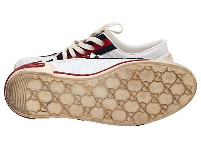 Gucci Sneakers in PVC con logo GG e cuciture tricolore Bianco - vista 5