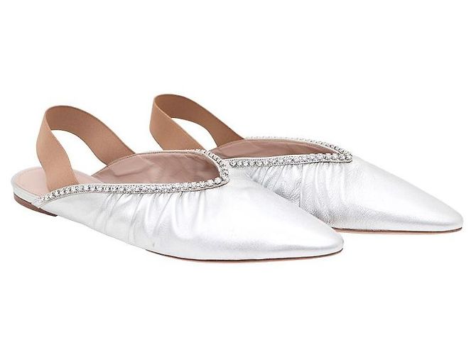 Miu Miu Slingback-Flachschuhe mit kubischem Silberband - Ansicht 3