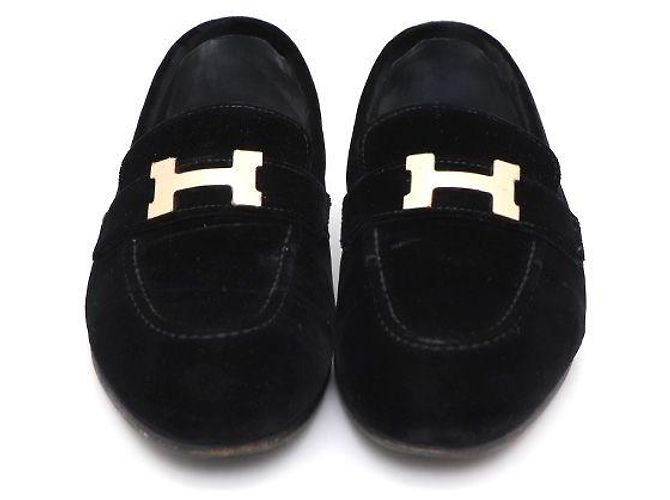 Hermès Mocassino Paris in scamosciato con logo dorato da donna Nero - vista 2