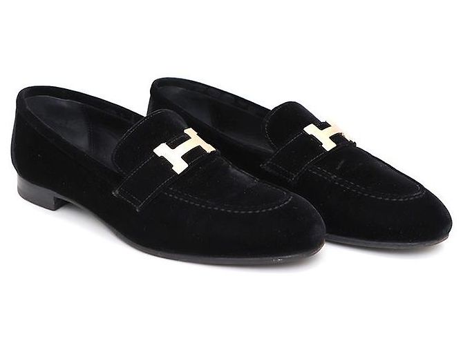 Hermès Mocassino Paris in scamosciato con logo dorato da donna Nero - vista 3