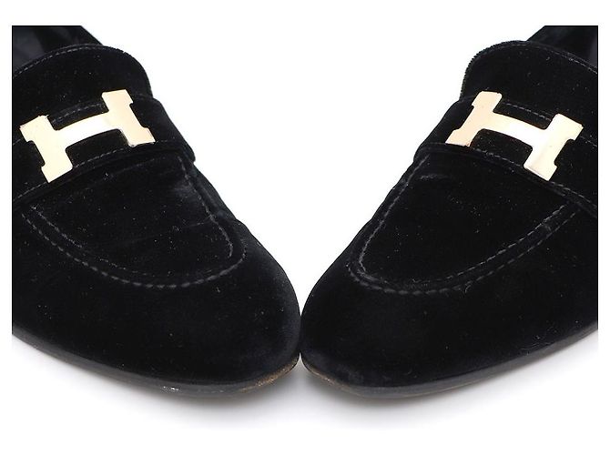 Hermès Mocassino Paris in scamosciato con logo dorato da donna Nero - vista 6