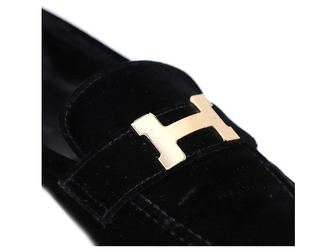 Hermès Mocassino Paris in scamosciato con logo dorato da donna Nero - vista 7