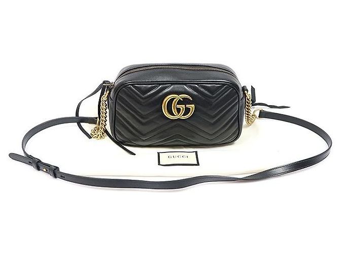 Gucci Borsa a tracolla con catena Black Matelassé Chevron GG Marmont piccola Nero - vista 2