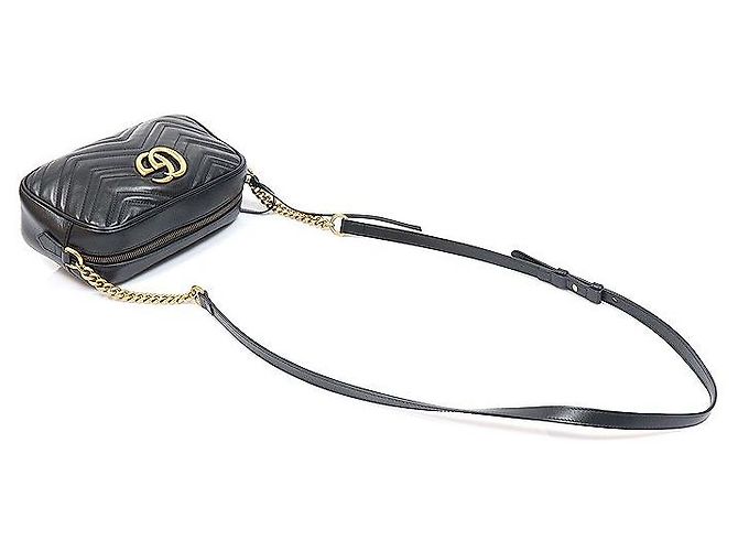 Gucci Borsa a tracolla con catena Black Matelassé Chevron GG Marmont piccola Nero - vista 4