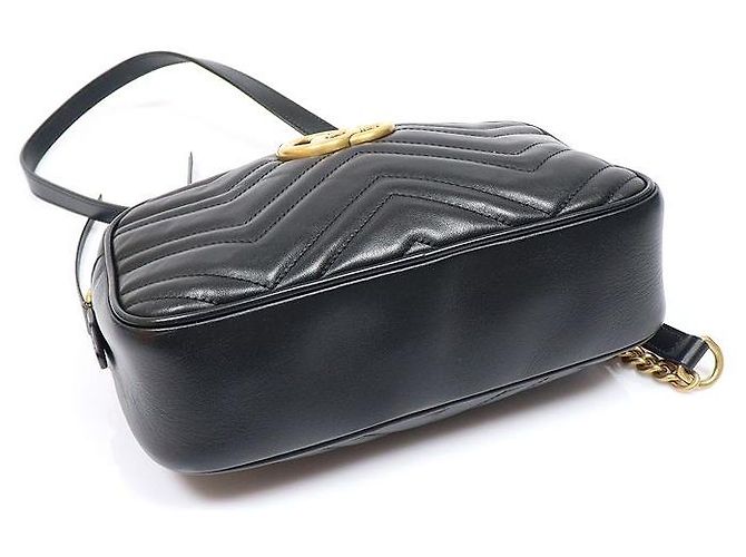 Gucci Borsa a tracolla con catena Black Matelassé Chevron GG Marmont piccola Nero - vista 5