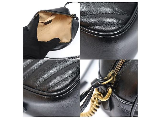 Gucci Borsa a tracolla con catena Black Matelassé Chevron GG Marmont piccola Nero - vista 6