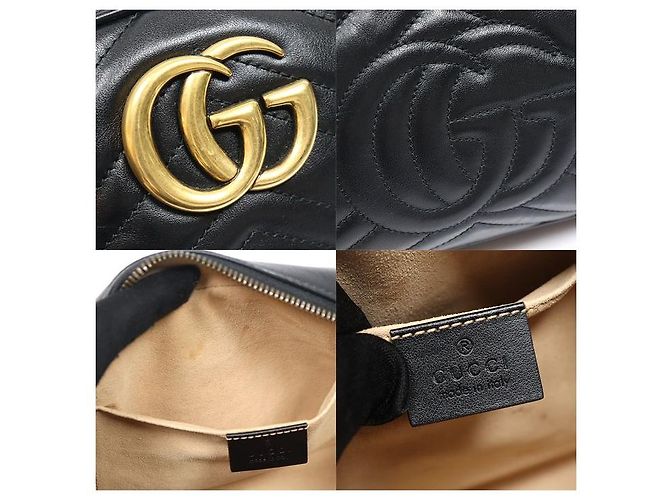 Gucci Borsa a tracolla con catena Black Matelassé Chevron GG Marmont piccola Nero - vista 7
