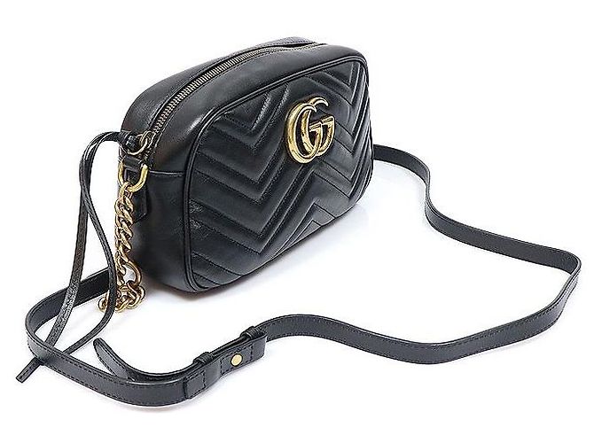 Gucci Piccola borsa a tracolla con catena Black Matelassé Chevron GG Marmont Nero - vista 2