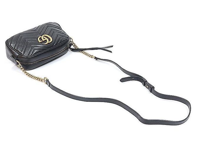 Gucci Piccola borsa a tracolla con catena Black Matelassé Chevron GG Marmont Nero - vista 3