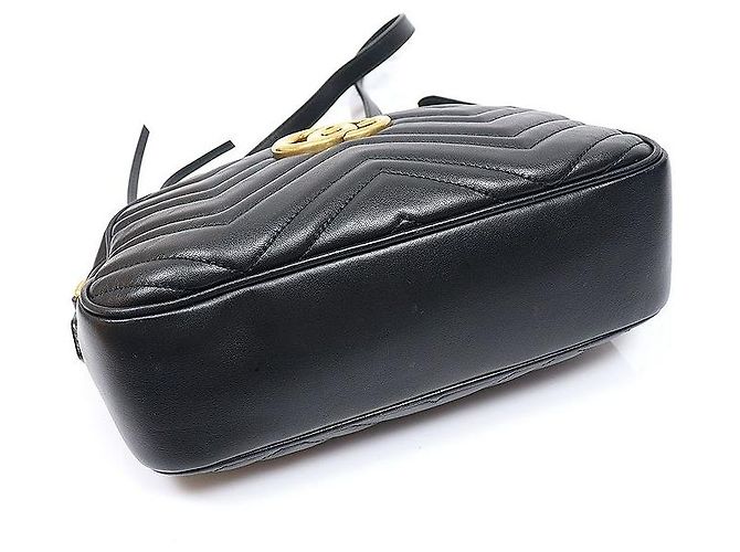 Gucci Piccola borsa a tracolla con catena Black Matelassé Chevron GG Marmont Nero - vista 4