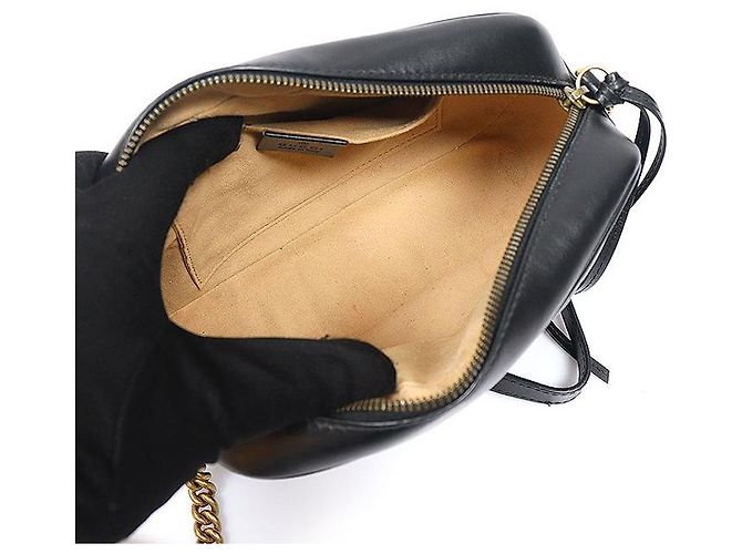 Gucci Piccola borsa a tracolla con catena Black Matelassé Chevron GG Marmont Nero - vista 5