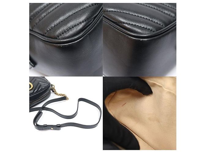 Gucci Piccola borsa a tracolla con catena Black Matelassé Chevron GG Marmont Nero - vista 6
