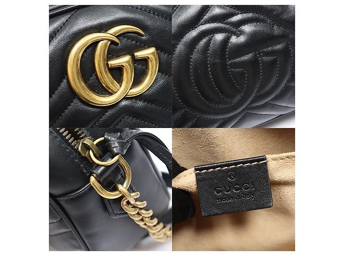 Gucci Piccola borsa a tracolla con catena Black Matelassé Chevron GG Marmont Nero - vista 7