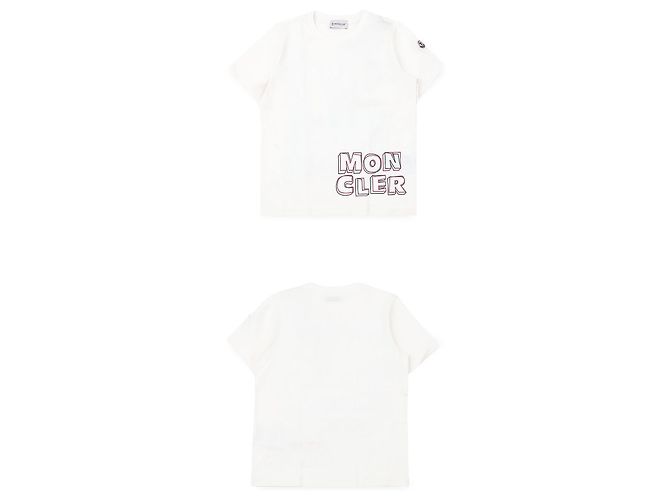 Moncler Kurzärmeliges Baumwoll-T-Shirt mit Logo-Print (Weiß) - Ansicht 3
