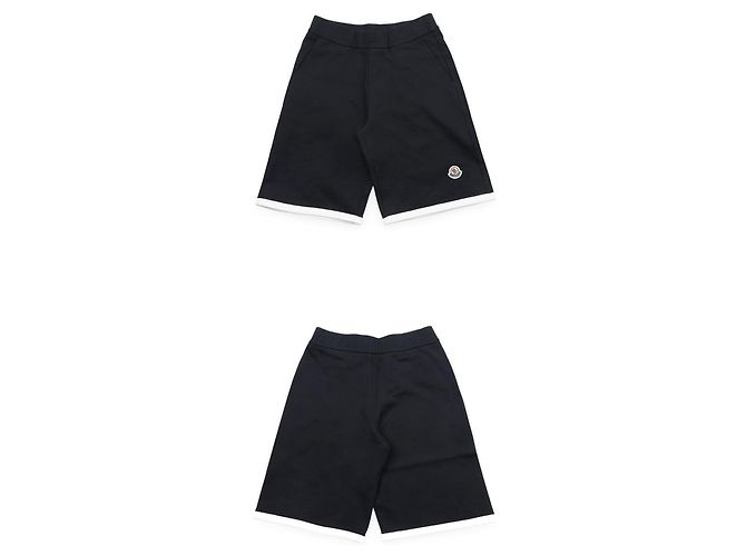 Moncler Pantaloncini dritti in cotone con patch logo (Navy) Blu - vista 3
