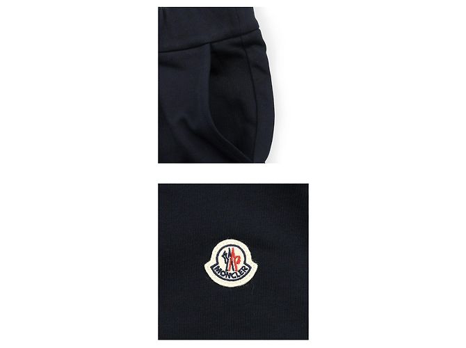 Moncler Pantaloncini dritti in cotone con patch logo (Navy) Blu - vista 4