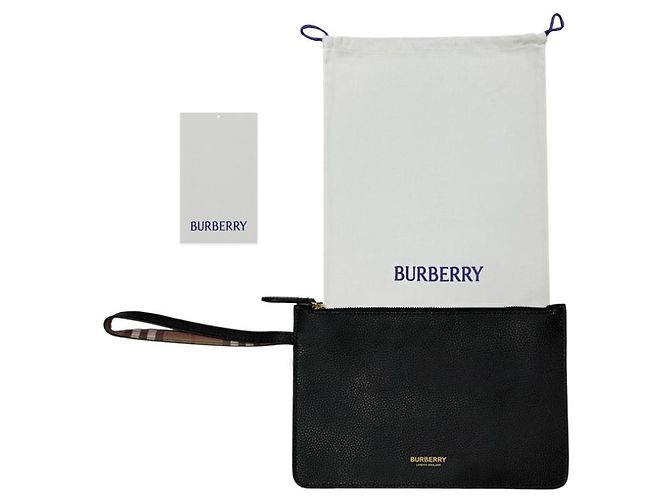 Burberry Clutch Pouch in pelle granulata con tracolla nero - vista 14