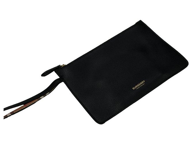 Burberry Clutch Pouch in pelle granulata con tracolla nero - vista 7