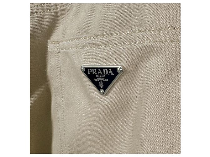 Prada Pantaloni larghi in cotone con logo Triangle da uomo Beige Marrone - vista 10