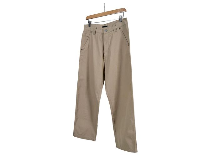 Prada Pantaloni larghi in cotone con logo Triangle da uomo Beige Marrone - vista 2