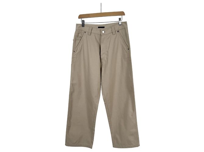 Prada Pantaloni larghi in cotone con logo Triangle da uomo Beige Marrone - vista 4