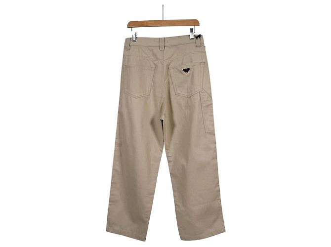 Prada Pantaloni larghi in cotone con logo Triangle da uomo Beige Marrone - vista 5