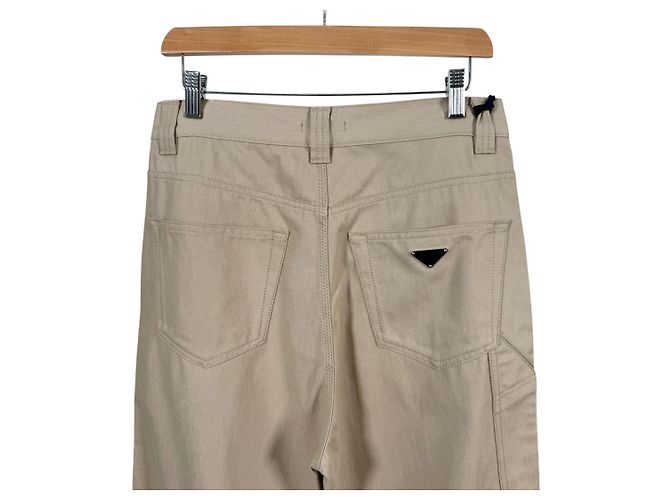 Prada Pantaloni larghi in cotone con logo Triangle da uomo Beige Marrone - vista 7