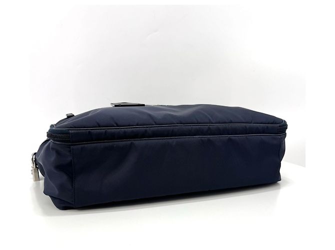 Prada Sac porte-documents cabas en nylon Saffiano Navy Bleu - vue 10