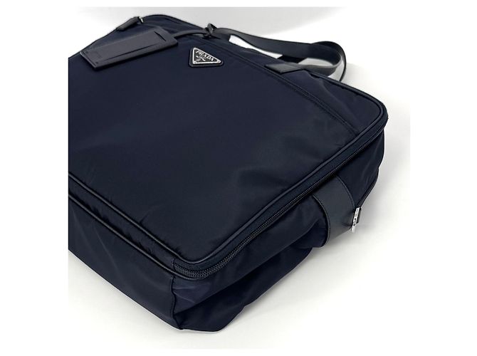 Prada Sac porte-documents cabas en nylon Saffiano Navy Bleu - vue 11