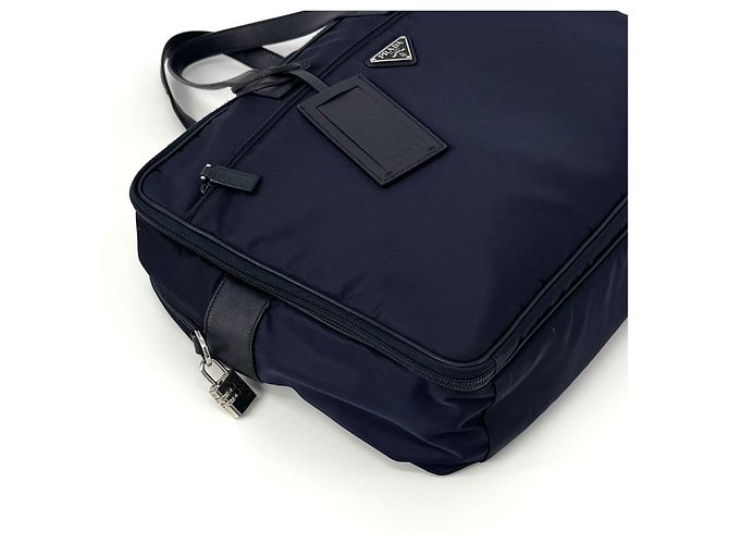 Prada Sac porte-documents cabas en nylon Saffiano Navy Bleu - vue 12
