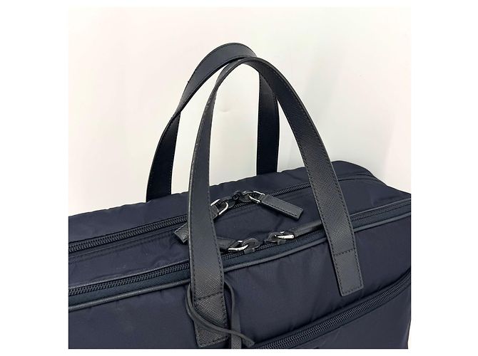 Prada Sac porte-documents cabas en nylon Saffiano Navy Bleu - vue 15