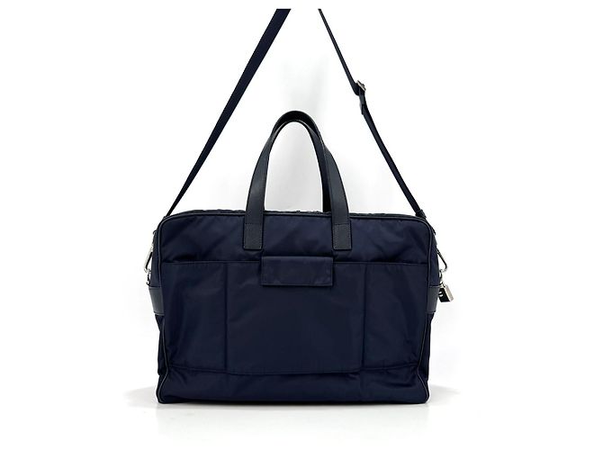 Prada Sac porte-documents cabas en nylon Saffiano Navy Bleu - vue 4