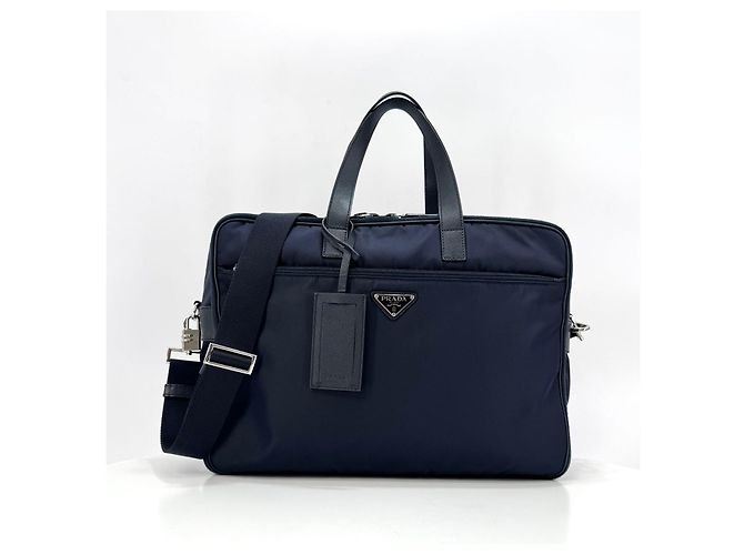Prada Sac porte-documents cabas en nylon Saffiano Navy Bleu - vue 5