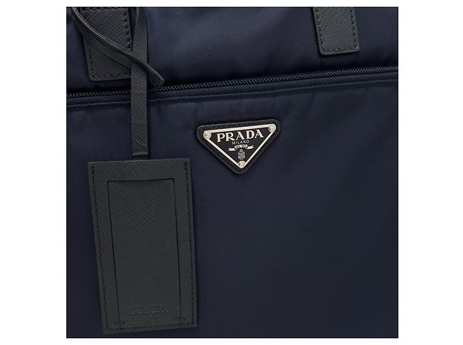 Prada Sac porte-documents cabas en nylon Saffiano Navy Bleu - vue 6