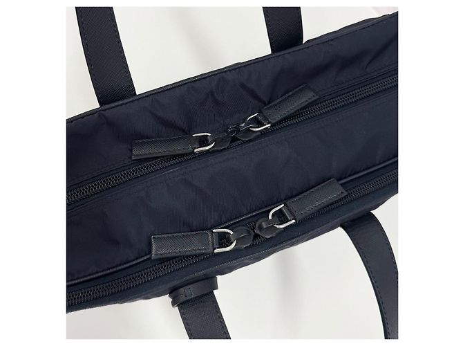 Prada Sac porte-documents cabas en nylon Saffiano Navy Bleu - vue 7