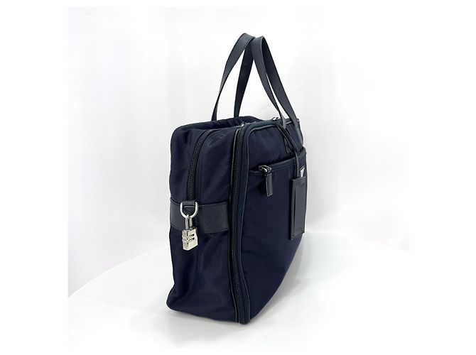 Prada Sac porte-documents cabas en nylon Saffiano Navy Bleu - vue 8
