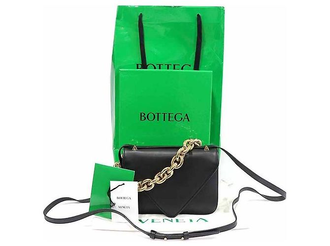 Bottega Veneta Piccola borsa bustina in pelle di vitello nera con catena dorata Nero - vista 2