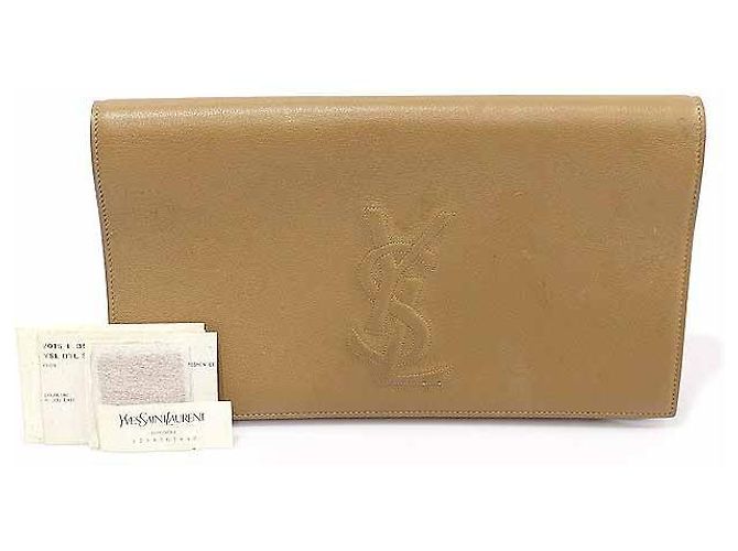 Saint Laurent Clutch Beldujour Monogram in pelle beige Marrone - vista 2