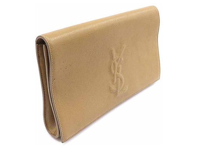 Saint Laurent Clutch Beldujour Monogram in pelle beige Marrone - vista 3