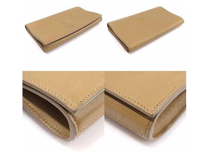 Saint Laurent Clutch Beldujour Monogram in pelle beige Marrone - vista 5
