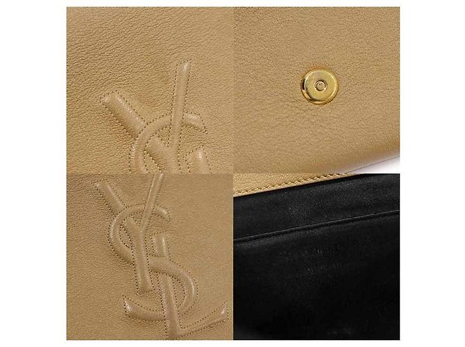 Saint Laurent Clutch Beldujour Monogram in pelle beige Marrone - vista 7