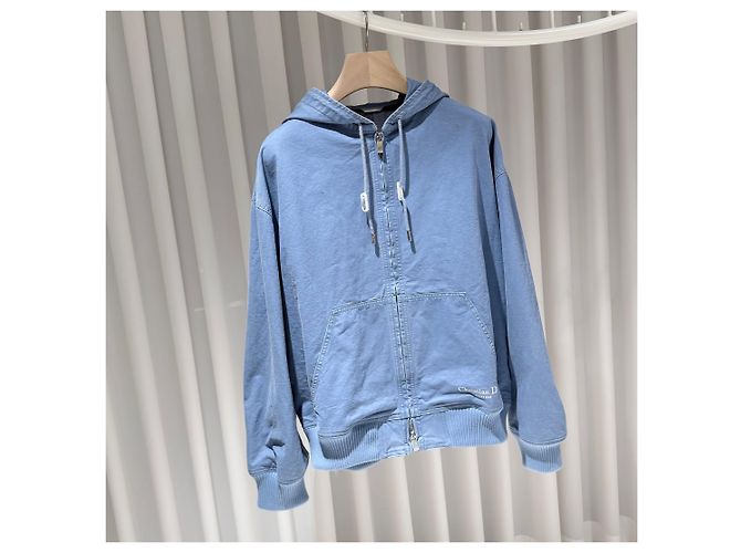 Dior Giacca in denim con cappuccio e zip con logo ricamato Couture Blu - vista 3
