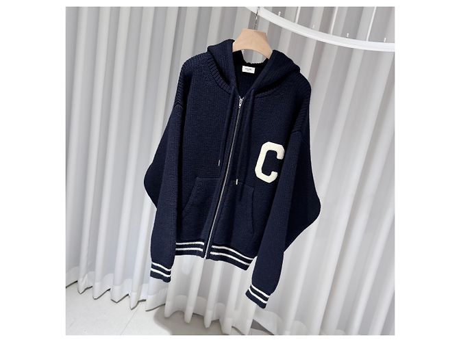 Céline College Kapuzenpullover mit Reißverschluss aus Wollstrick in Navy Blau - Ansicht 2