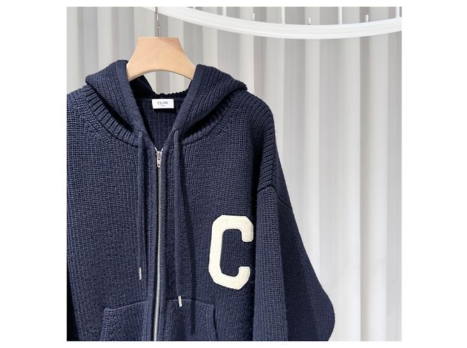 Céline College Kapuzenpullover mit Reißverschluss aus Wollstrick in Navy Blau - Ansicht 4
