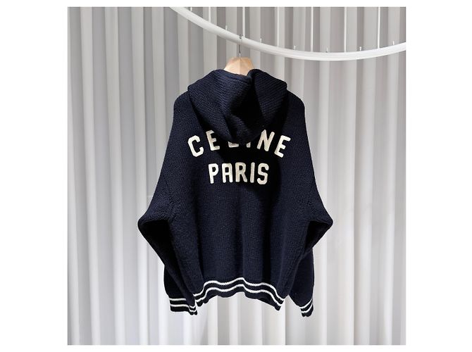 Céline College Kapuzenpullover mit Reißverschluss aus Wollstrick in Navy Blau - Ansicht 5