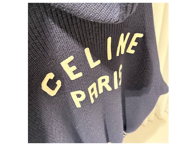 Céline College Kapuzenpullover mit Reißverschluss aus Wollstrick in Navy Blau - Ansicht 6