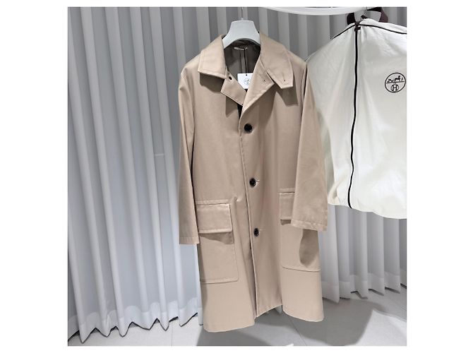 Hermès Cappotto lungo in cotone beige Marrone - vista 2