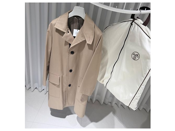 Hermès Cappotto lungo in cotone beige Marrone - vista 3
