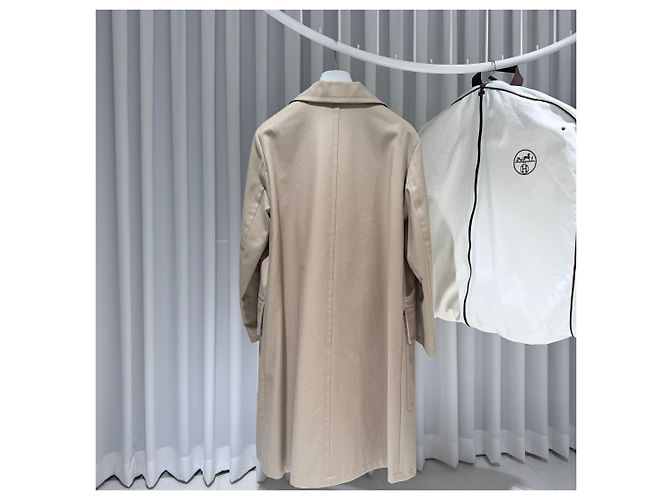 Hermès Cappotto lungo in cotone beige Marrone - vista 7