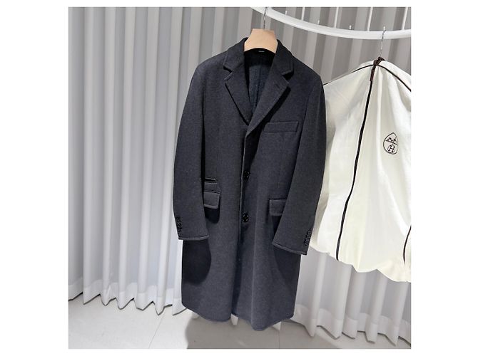 Hermès Virgin Wool Cotton Coat Jacket Grey Brown - view 2